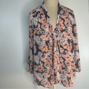 Robert Rodriguez Grey, Peach and White Floral Blouse - Size M
